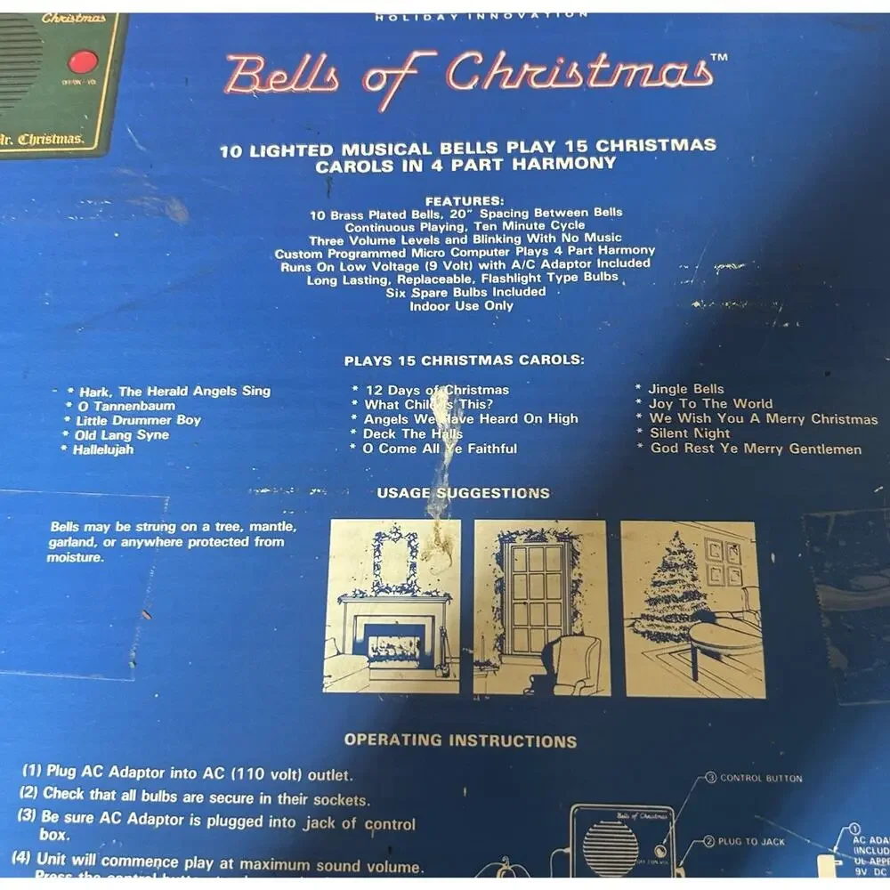 Vtg Mr Christmas Bells of Christmas 10 Lighted Brass Musical Bells 15 Songs 1991